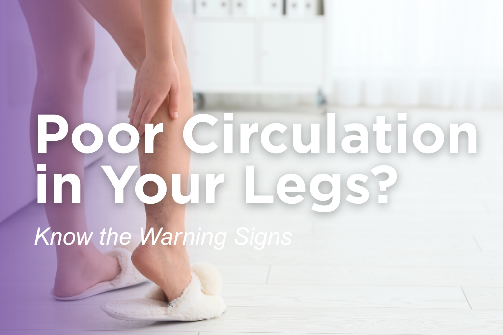Person touching their lower leg, illustrating signs of poor circulation in legs, visible vein changes, heaviness, and symptoms to watch for.