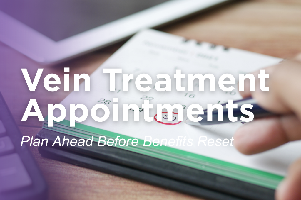 Patient marking a calendar date while planning vein treatment appointments before year-end insurance benefits reset.