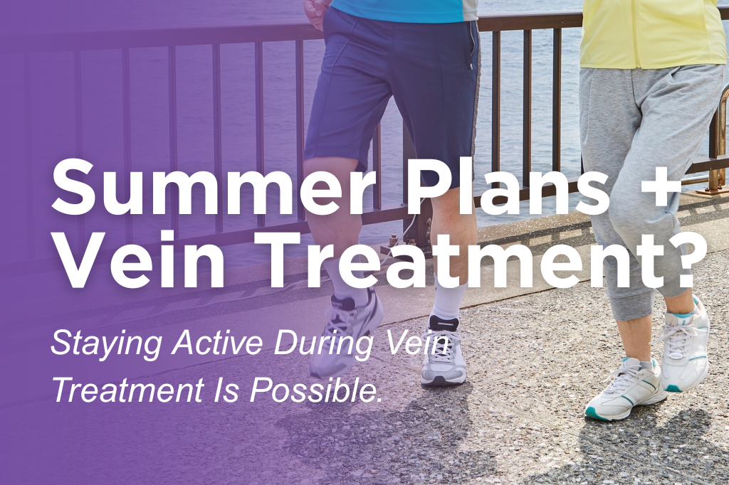 Man and woman walking outdoors during summer activities, illustrating staying active during vein treatment and supporting healthy legs with vein care.